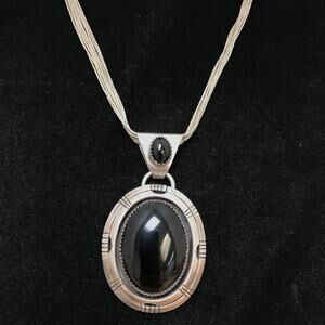 Sterling Silver Southwestern Liquid Silver Black Onyx Multi Chain Necklace 34g